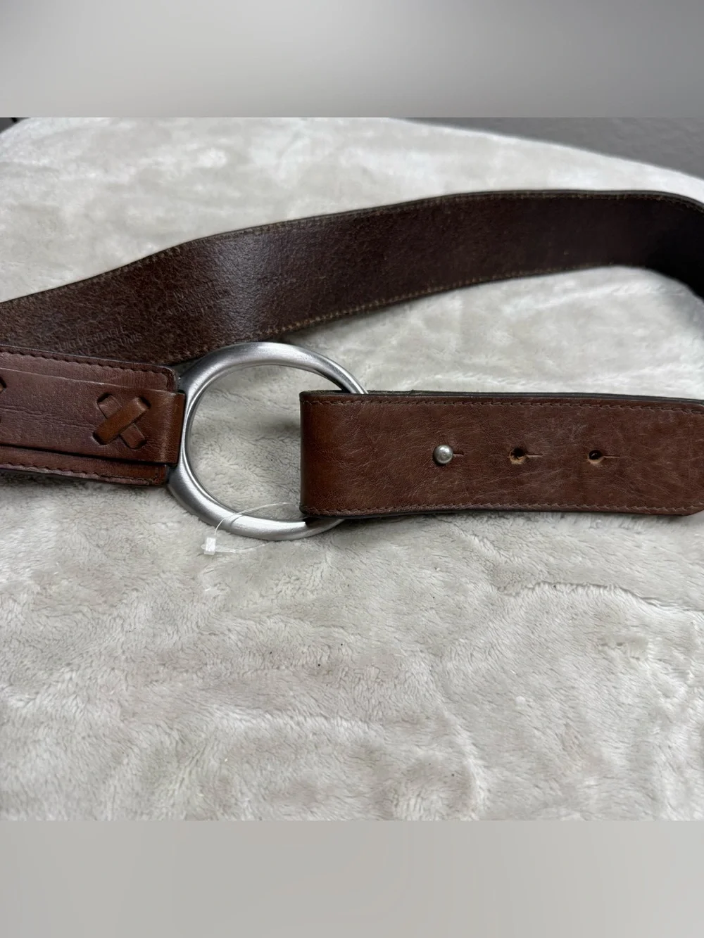 VTG Eddie Bauer Brown Leather Belt with Silver Buckle SZ:L